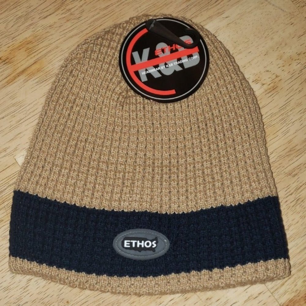 KB Tan/ Navy Blue Waffle Knit Beanie